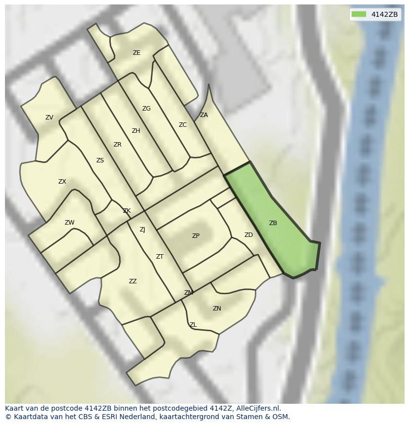 Afbeelding van het postcodegebied 4142 ZB op de kaart.