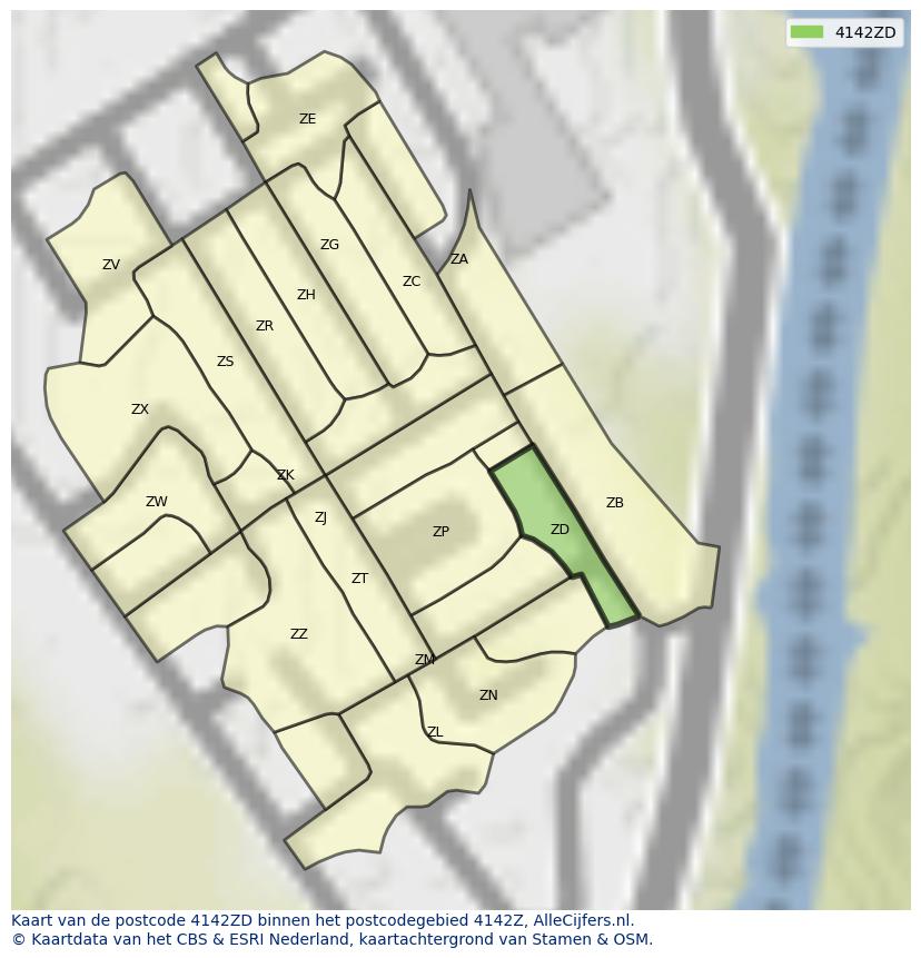 Afbeelding van het postcodegebied 4142 ZD op de kaart.