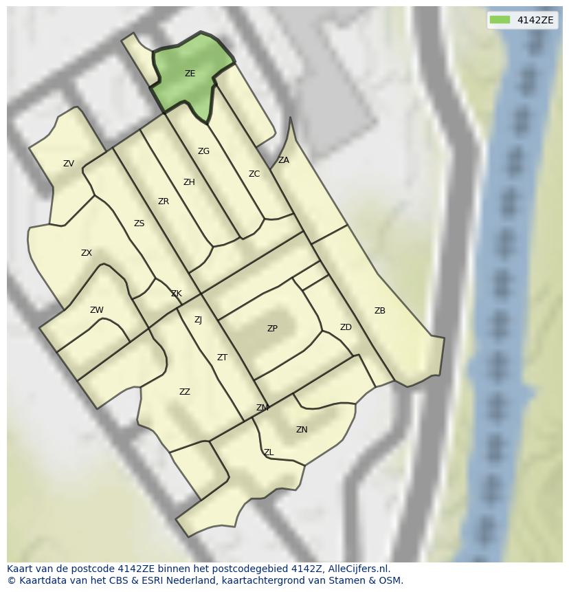 Afbeelding van het postcodegebied 4142 ZE op de kaart.