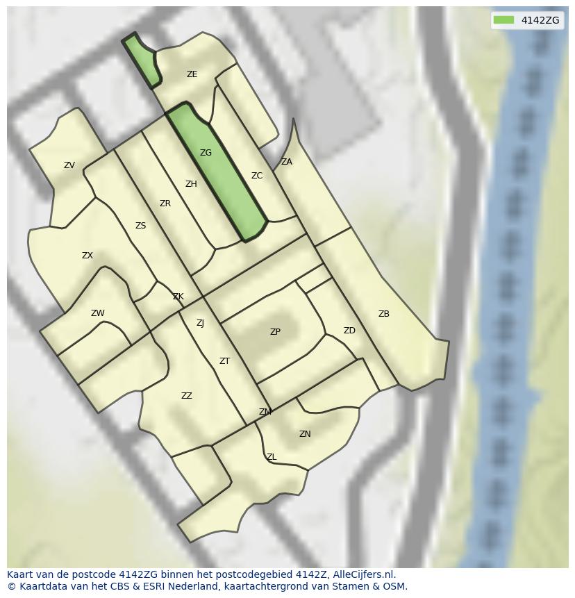 Afbeelding van het postcodegebied 4142 ZG op de kaart.