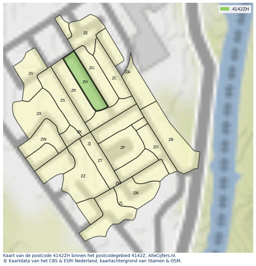 Afbeelding van het postcodegebied 4142 ZH op de kaart.