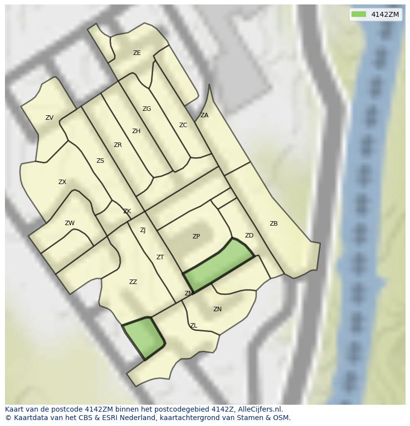 Afbeelding van het postcodegebied 4142 ZM op de kaart.