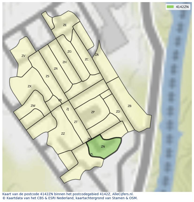 Afbeelding van het postcodegebied 4142 ZN op de kaart.