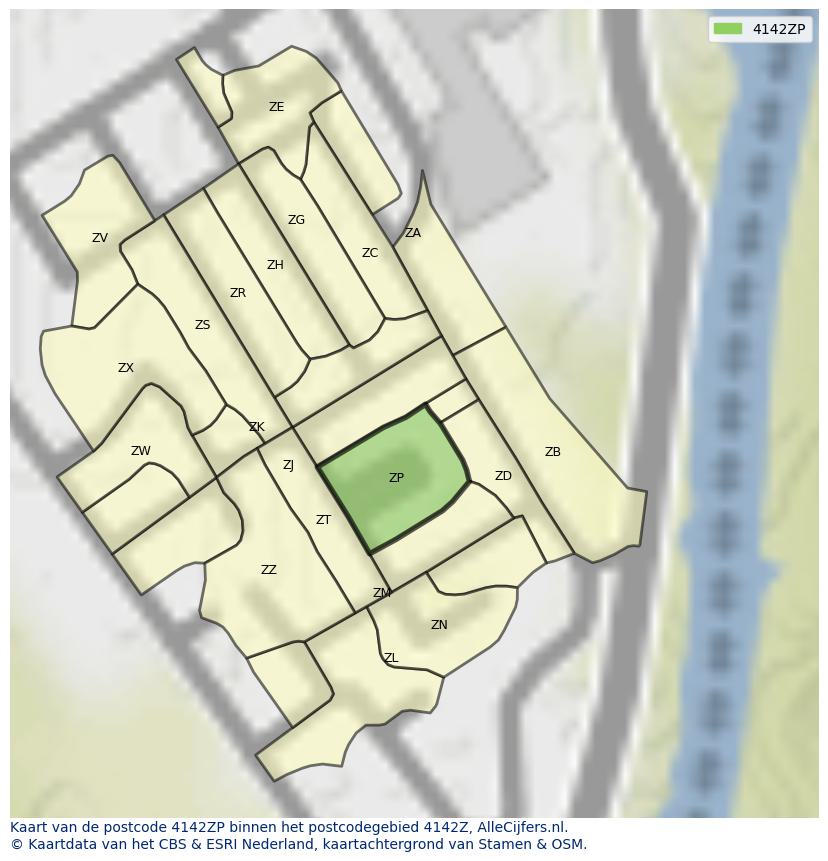 Afbeelding van het postcodegebied 4142 ZP op de kaart.