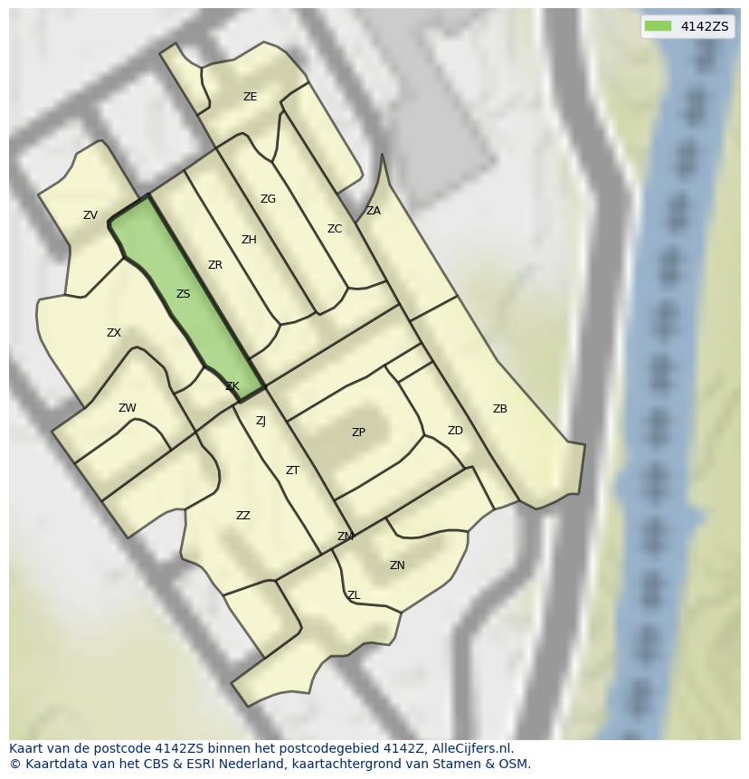 Afbeelding van het postcodegebied 4142 ZS op de kaart.