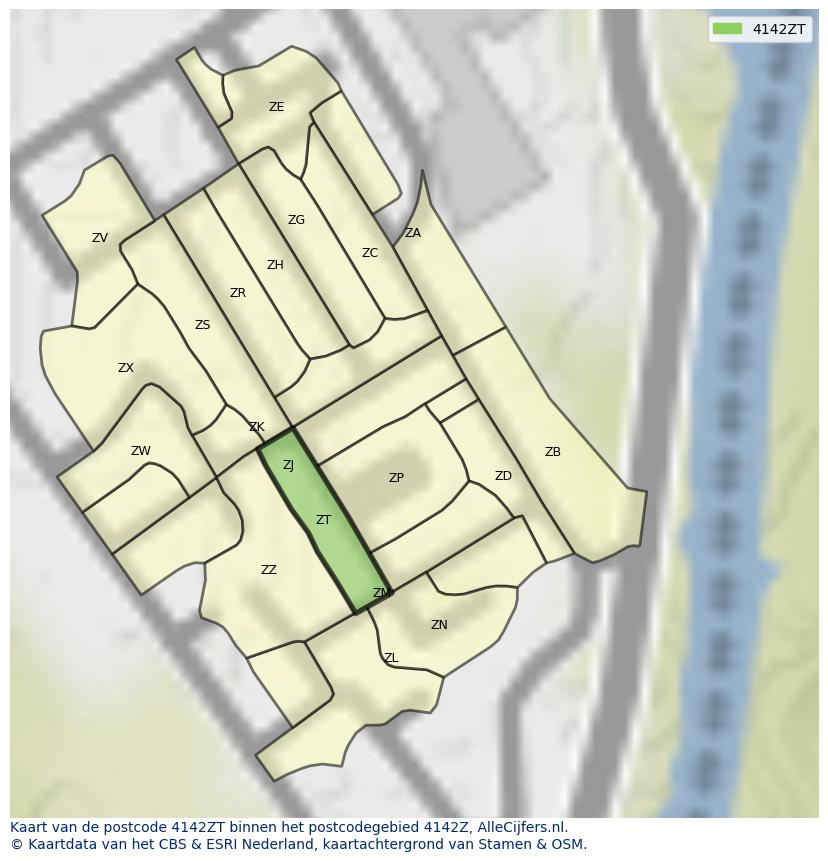 Afbeelding van het postcodegebied 4142 ZT op de kaart.