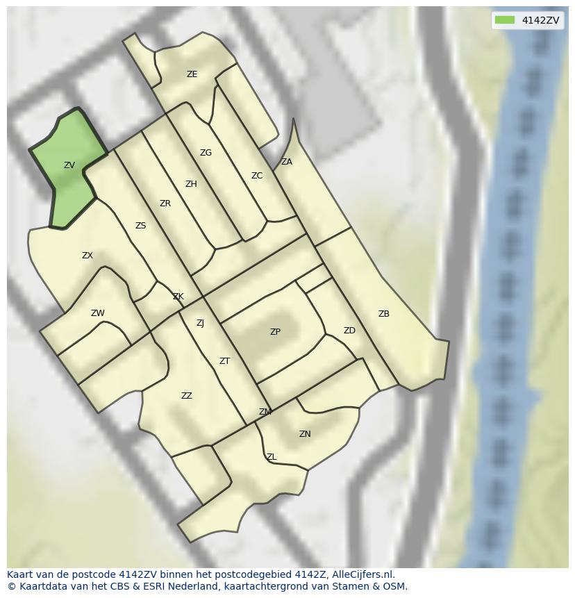 Afbeelding van het postcodegebied 4142 ZV op de kaart.