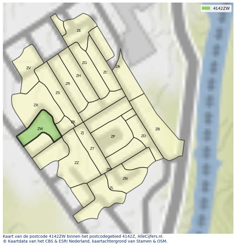 Afbeelding van het postcodegebied 4142 ZW op de kaart.