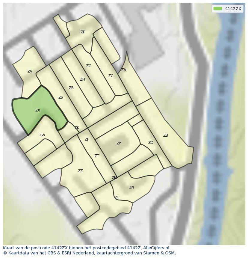 Afbeelding van het postcodegebied 4142 ZX op de kaart.
