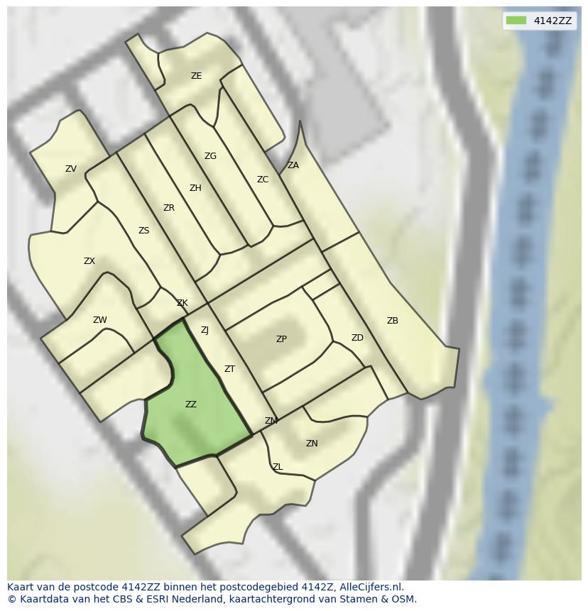 Afbeelding van het postcodegebied 4142 ZZ op de kaart.