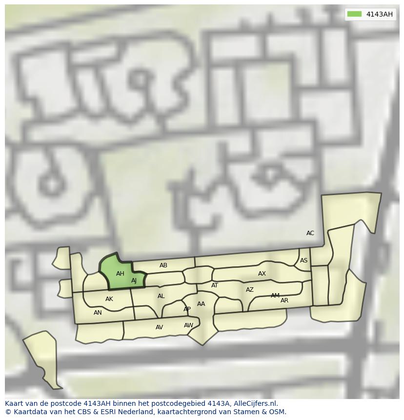 Afbeelding van het postcodegebied 4143 AH op de kaart.
