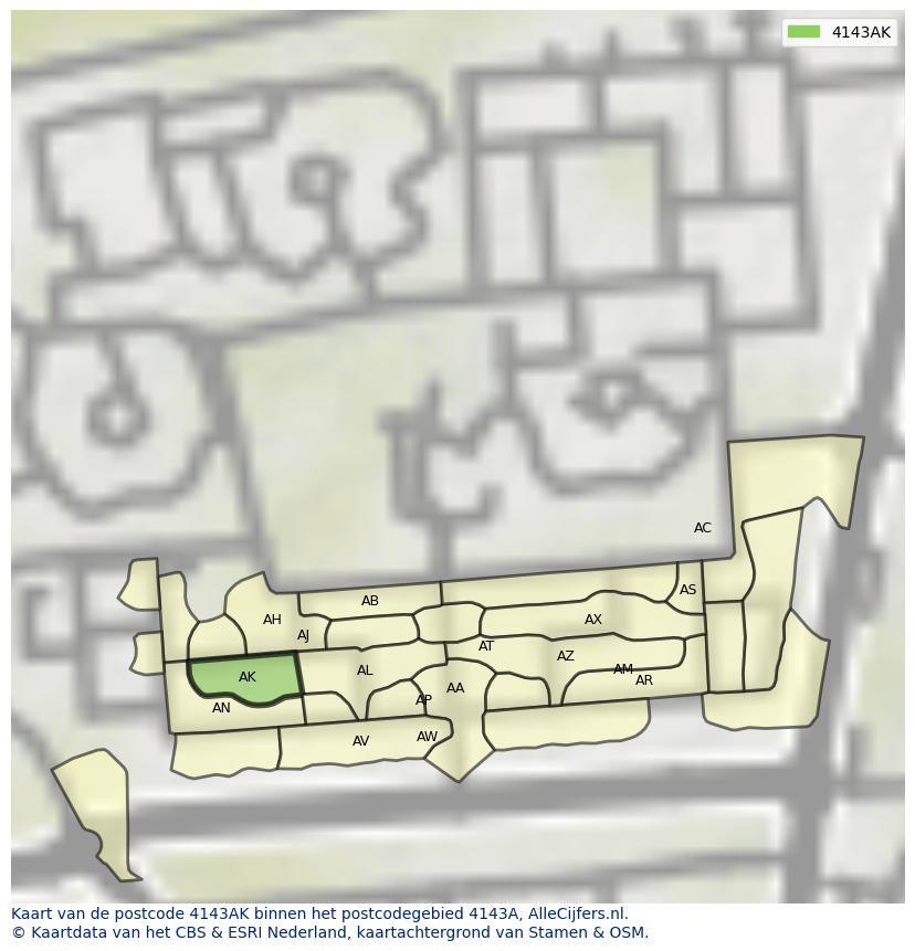 Afbeelding van het postcodegebied 4143 AK op de kaart.