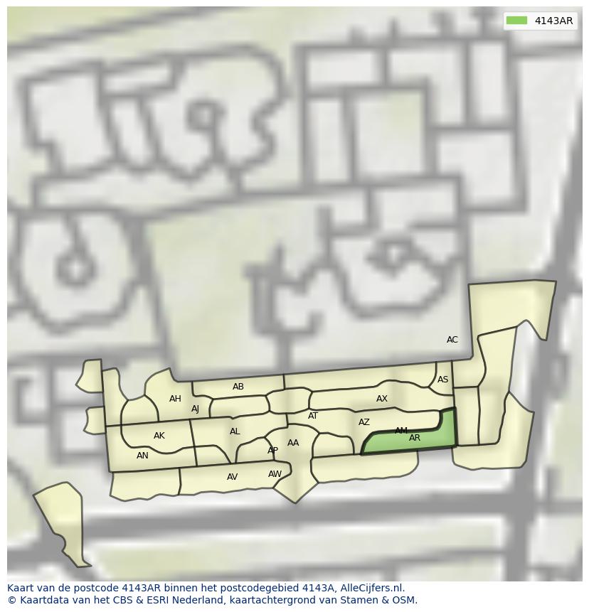 Afbeelding van het postcodegebied 4143 AR op de kaart.