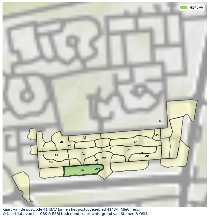 Afbeelding van het postcodegebied 4143 AV op de kaart.