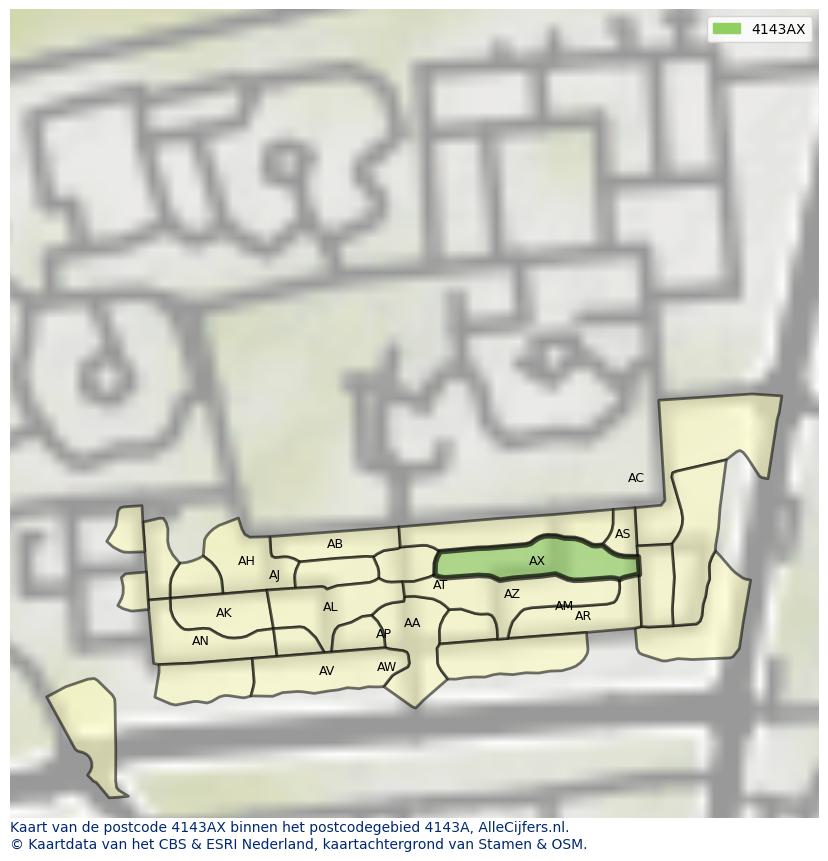 Afbeelding van het postcodegebied 4143 AX op de kaart.