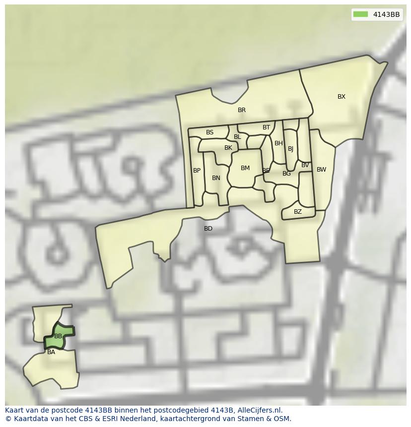 Afbeelding van het postcodegebied 4143 BB op de kaart.