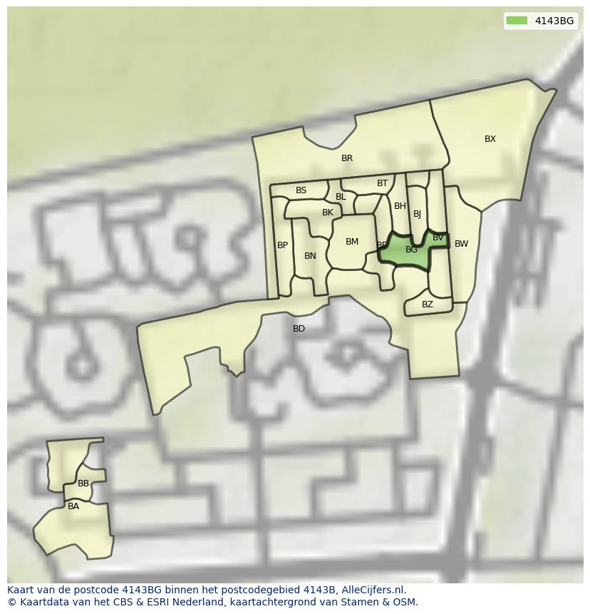 Afbeelding van het postcodegebied 4143 BG op de kaart.