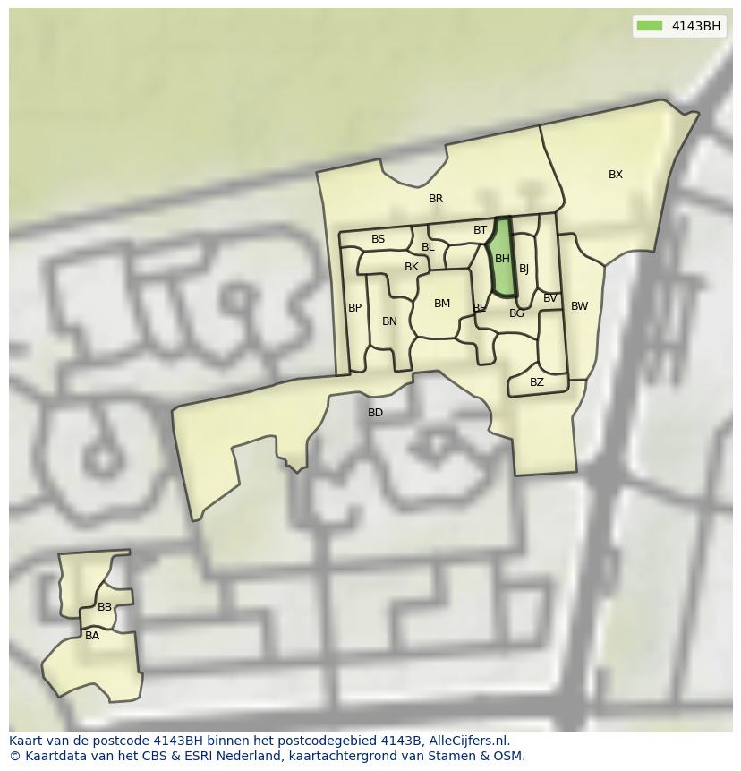 Afbeelding van het postcodegebied 4143 BH op de kaart.
