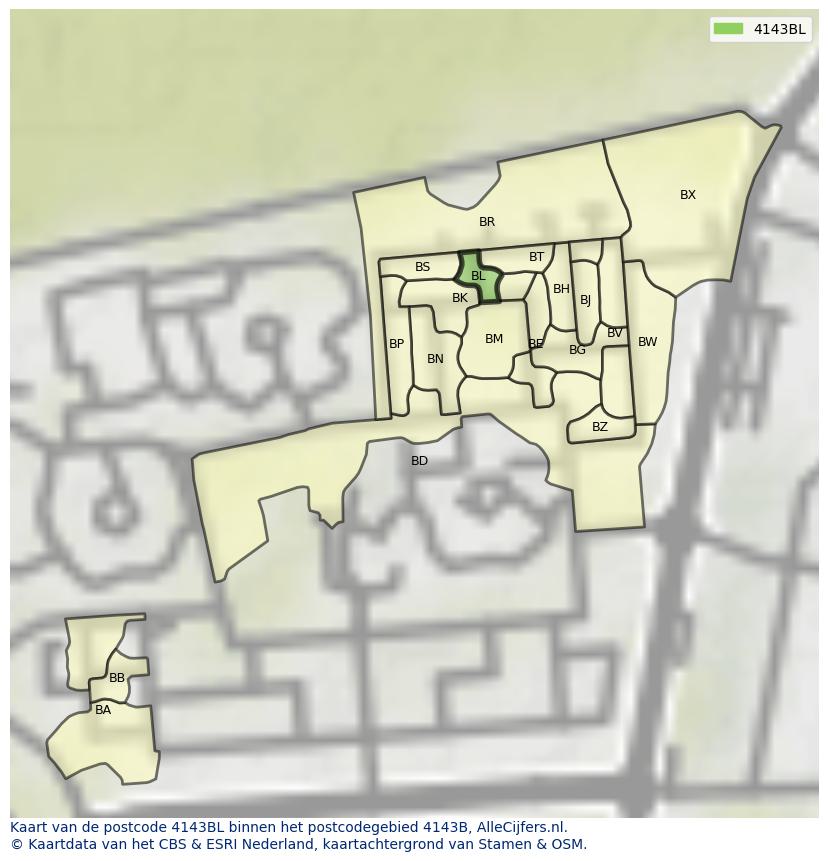 Afbeelding van het postcodegebied 4143 BL op de kaart.