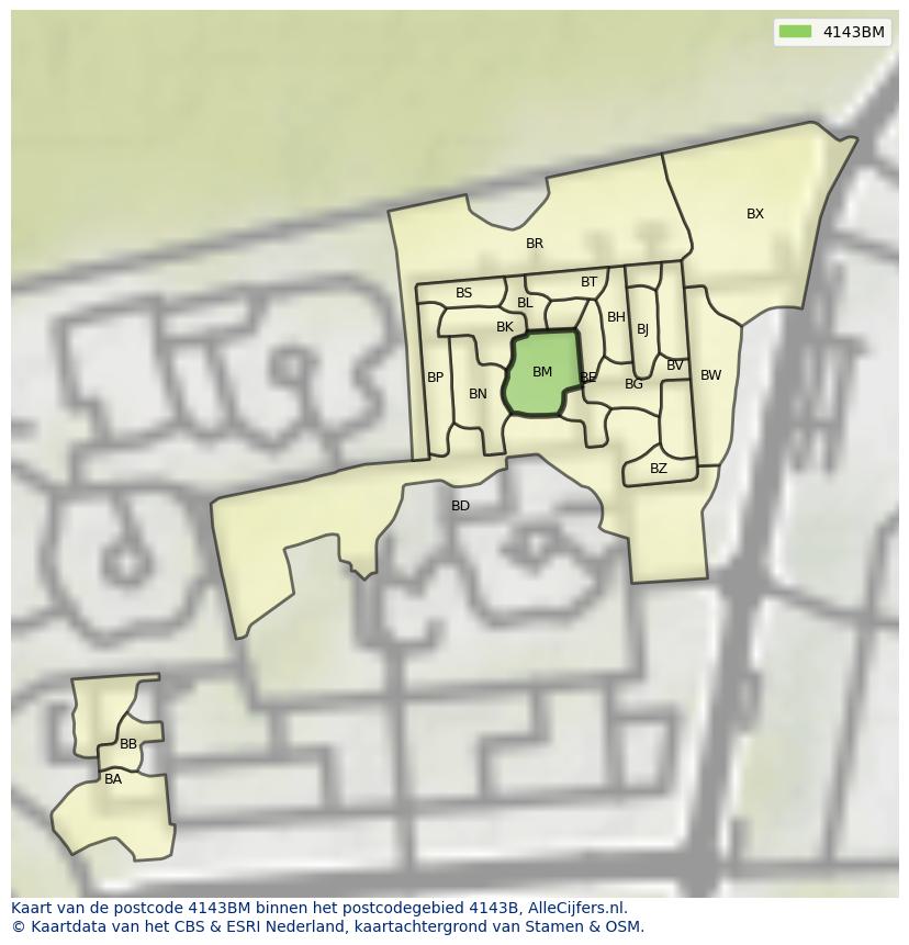 Afbeelding van het postcodegebied 4143 BM op de kaart.