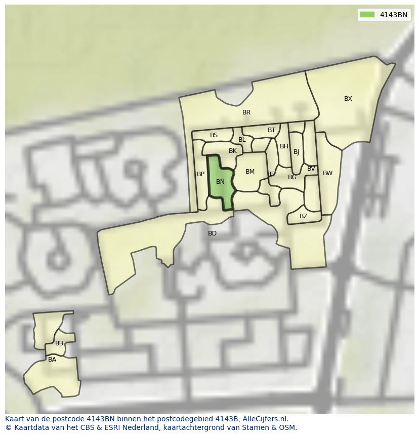 Afbeelding van het postcodegebied 4143 BN op de kaart.
