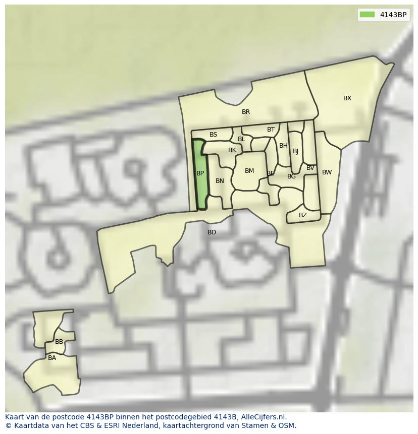 Afbeelding van het postcodegebied 4143 BP op de kaart.