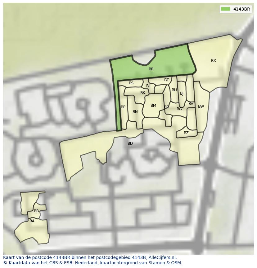 Afbeelding van het postcodegebied 4143 BR op de kaart.