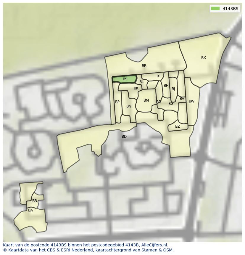 Afbeelding van het postcodegebied 4143 BS op de kaart.