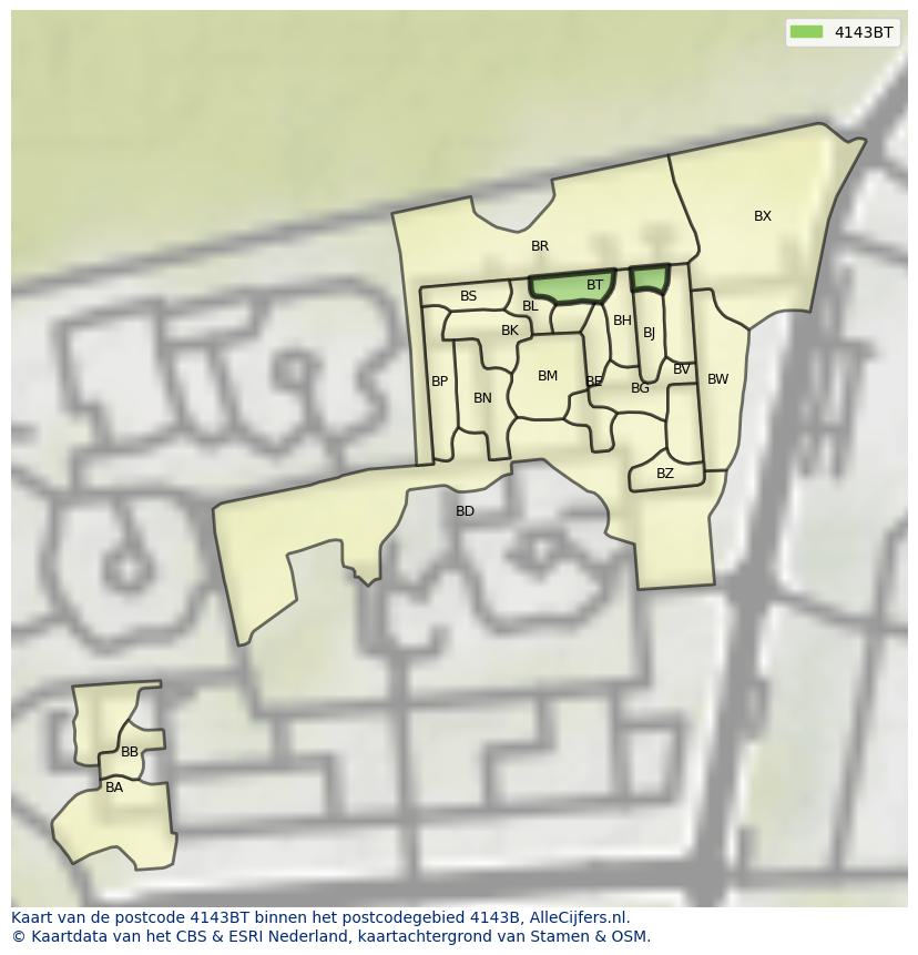 Afbeelding van het postcodegebied 4143 BT op de kaart.