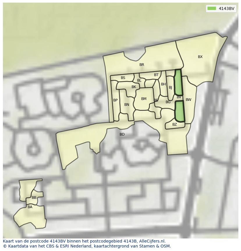 Afbeelding van het postcodegebied 4143 BV op de kaart.