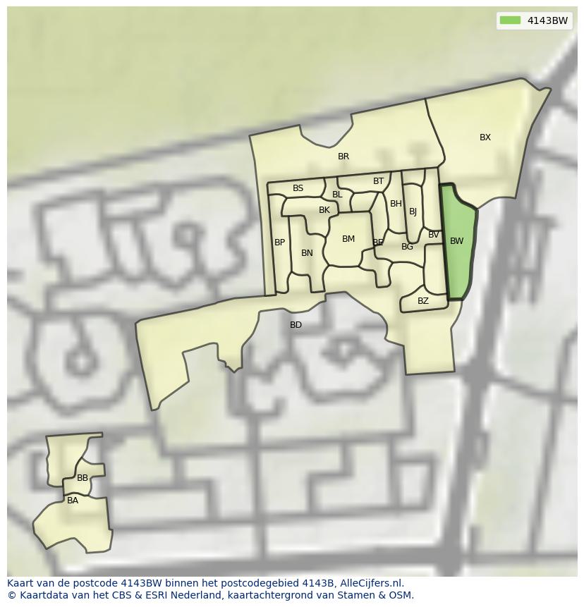 Afbeelding van het postcodegebied 4143 BW op de kaart.