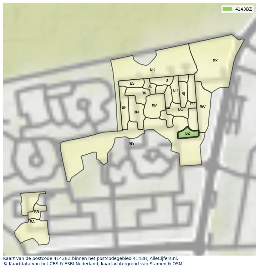 Afbeelding van het postcodegebied 4143 BZ op de kaart.