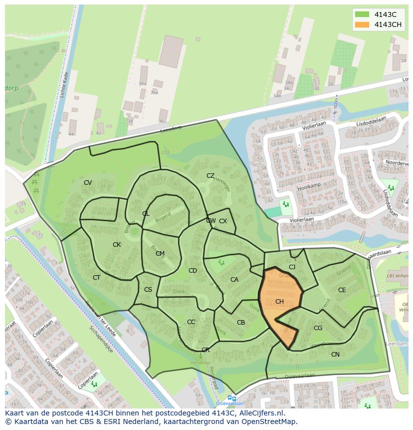 Afbeelding van het postcodegebied 4143 CH op de kaart.