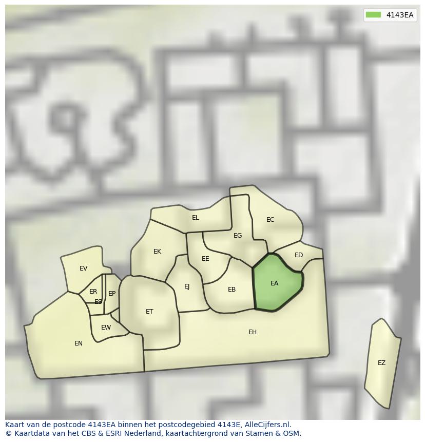 Afbeelding van het postcodegebied 4143 EA op de kaart.