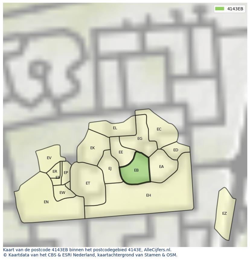 Afbeelding van het postcodegebied 4143 EB op de kaart.
