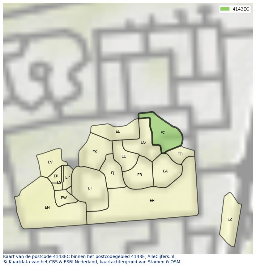 Afbeelding van het postcodegebied 4143 EC op de kaart.