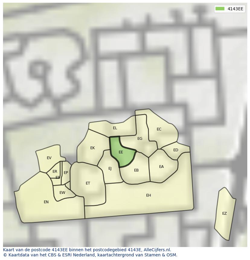 Afbeelding van het postcodegebied 4143 EE op de kaart.