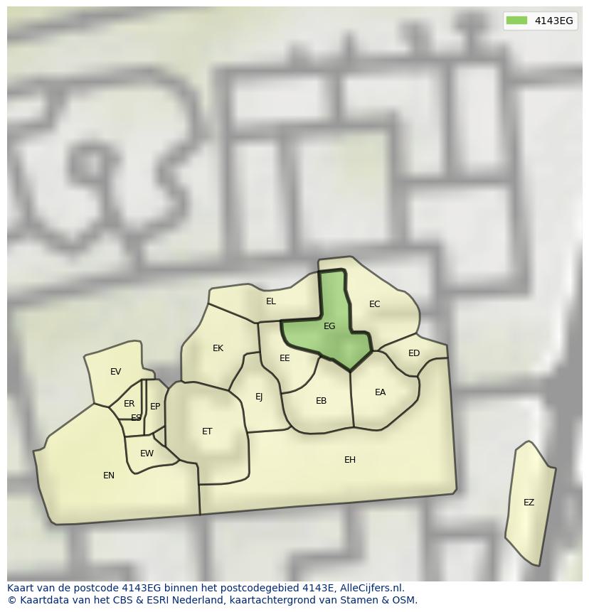 Afbeelding van het postcodegebied 4143 EG op de kaart.