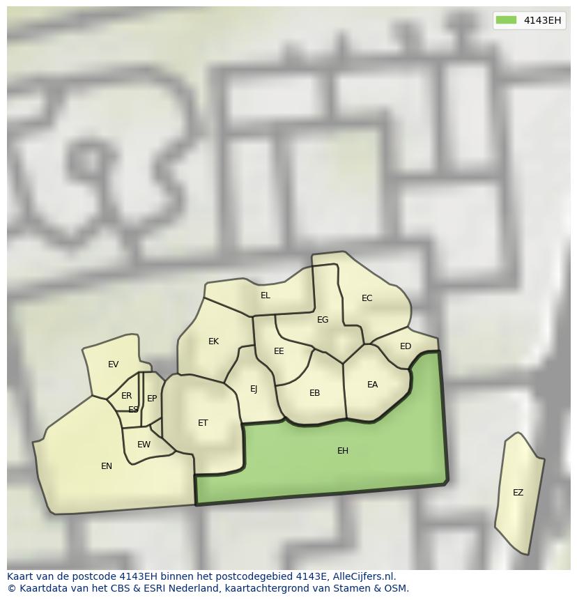 Afbeelding van het postcodegebied 4143 EH op de kaart.
