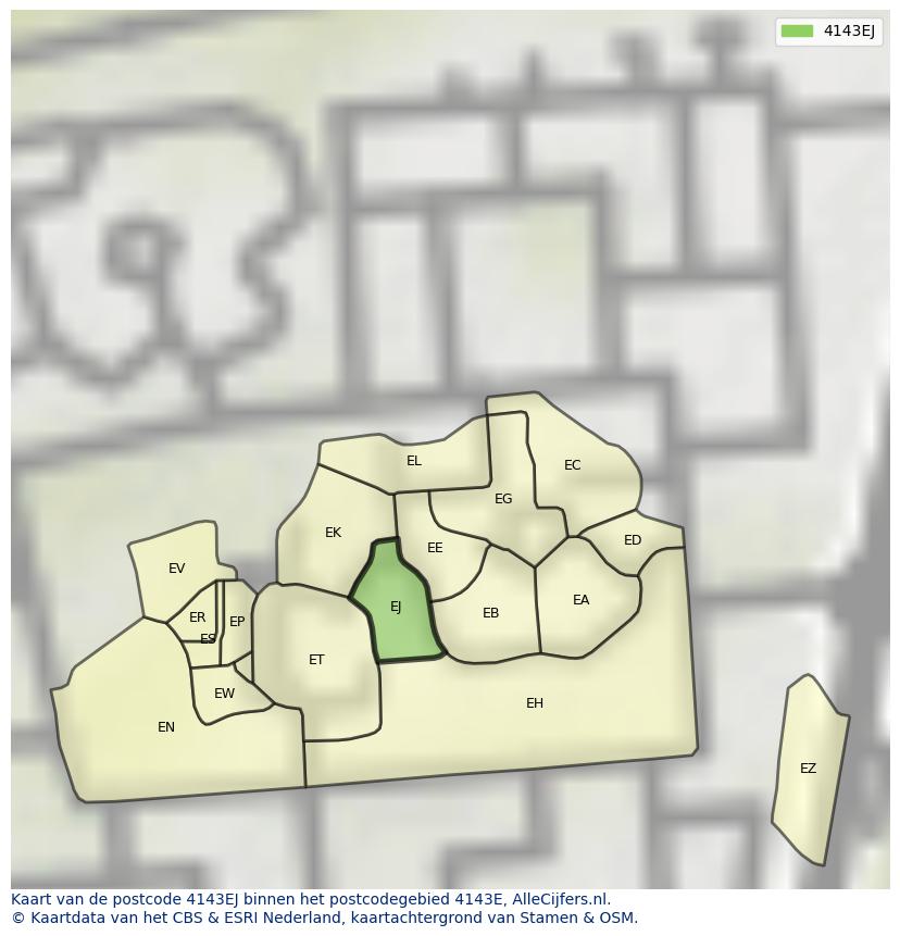 Afbeelding van het postcodegebied 4143 EJ op de kaart.