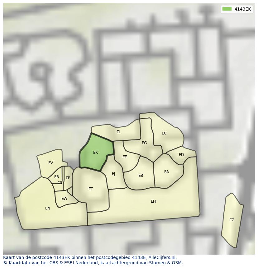 Afbeelding van het postcodegebied 4143 EK op de kaart.