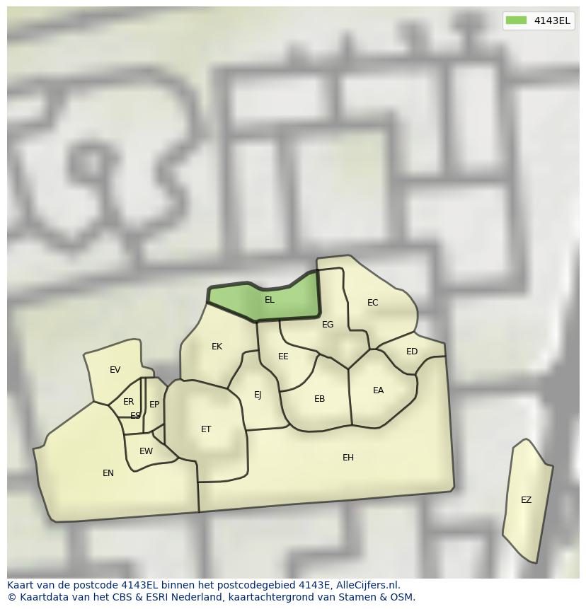 Afbeelding van het postcodegebied 4143 EL op de kaart.