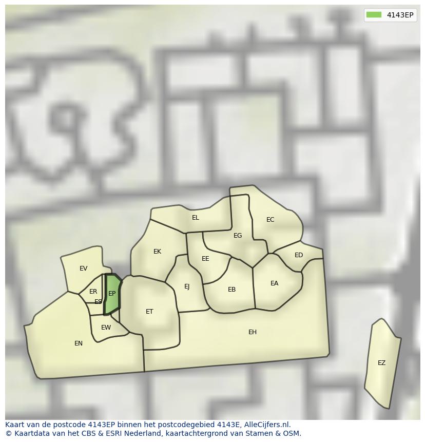 Afbeelding van het postcodegebied 4143 EP op de kaart.
