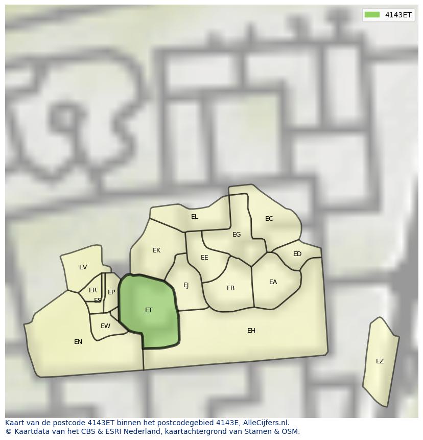 Afbeelding van het postcodegebied 4143 ET op de kaart.