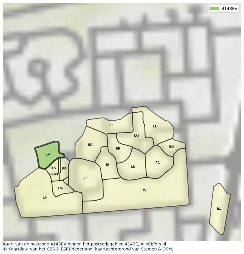 Afbeelding van het postcodegebied 4143 EV op de kaart.