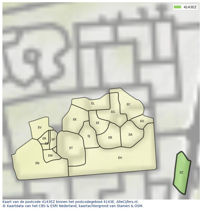 Afbeelding van het postcodegebied 4143 EZ op de kaart.