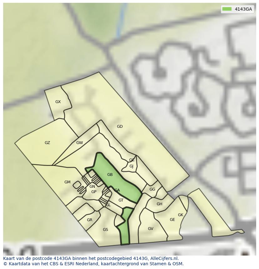 Afbeelding van het postcodegebied 4143 GA op de kaart.