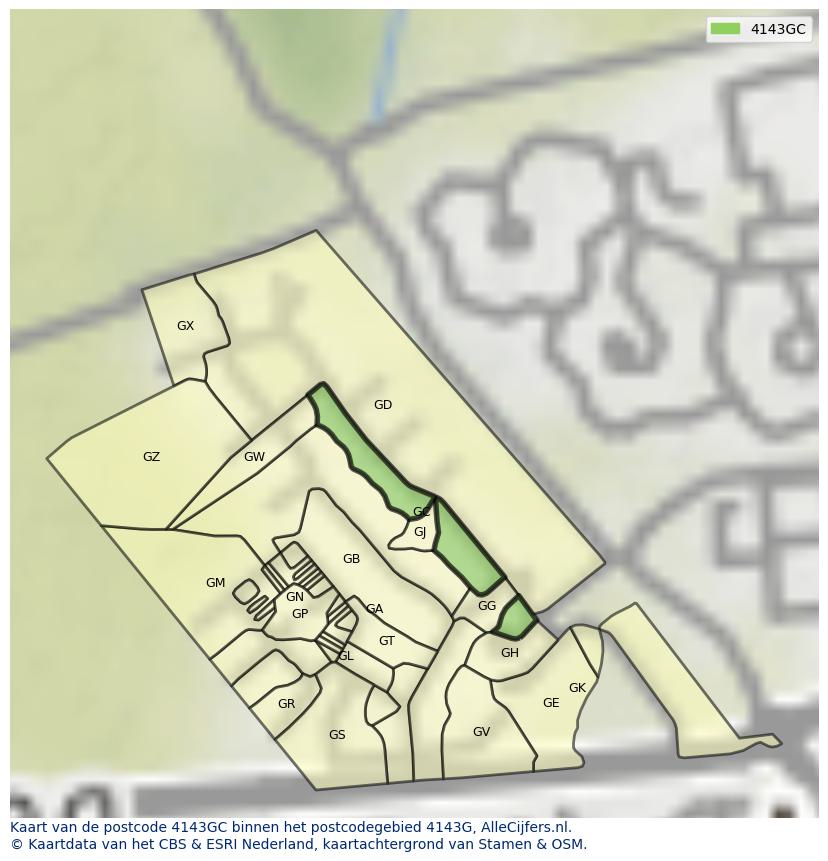 Afbeelding van het postcodegebied 4143 GC op de kaart.