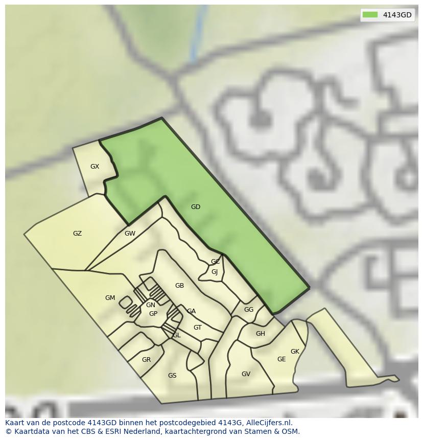 Afbeelding van het postcodegebied 4143 GD op de kaart.