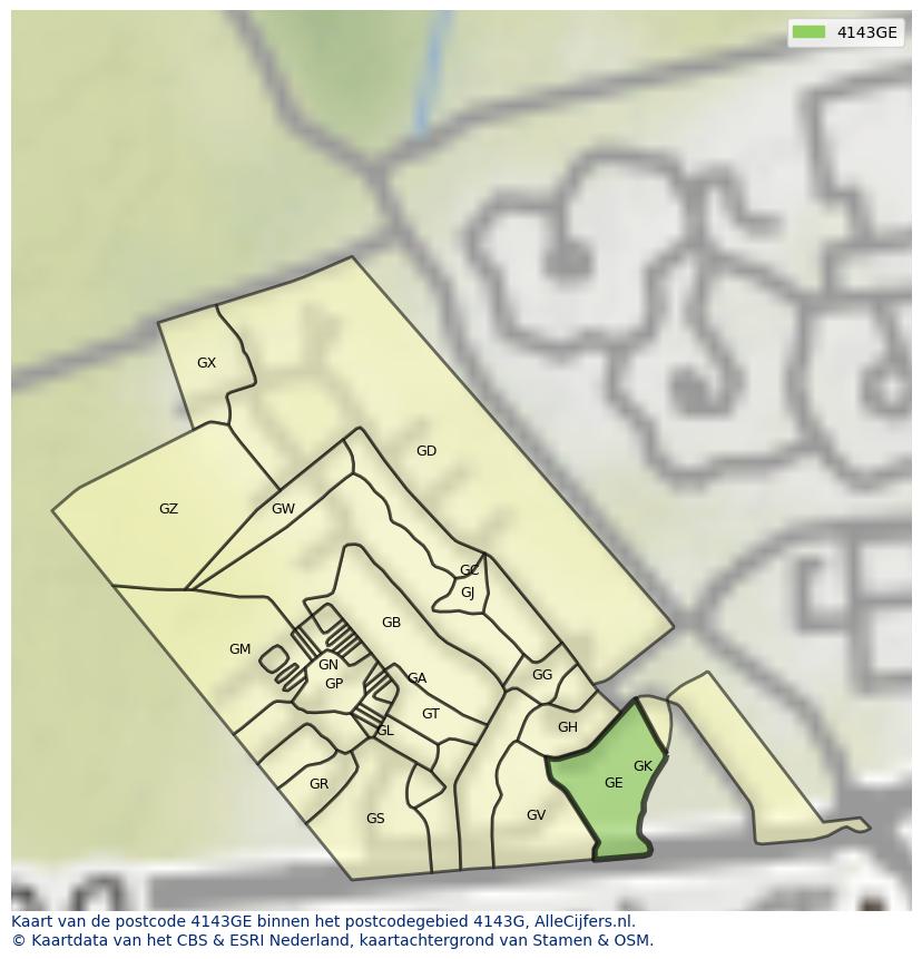 Afbeelding van het postcodegebied 4143 GE op de kaart.